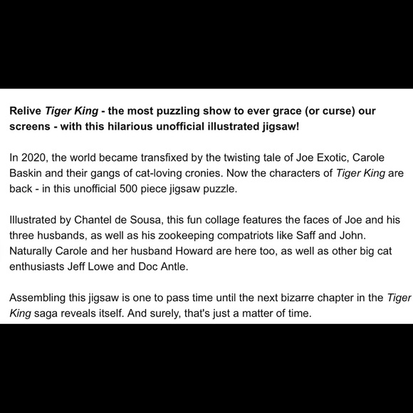 New Unused Tiger King 500 piece jigsaw puzzle in box - Picture 2 of 4